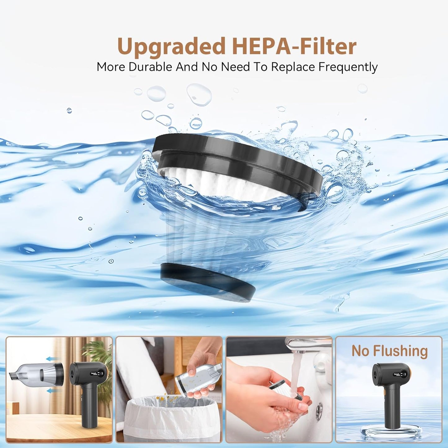 RoamVac 15kPa Cordless Car Vacuum — LED Display, USB-C Rechargeable