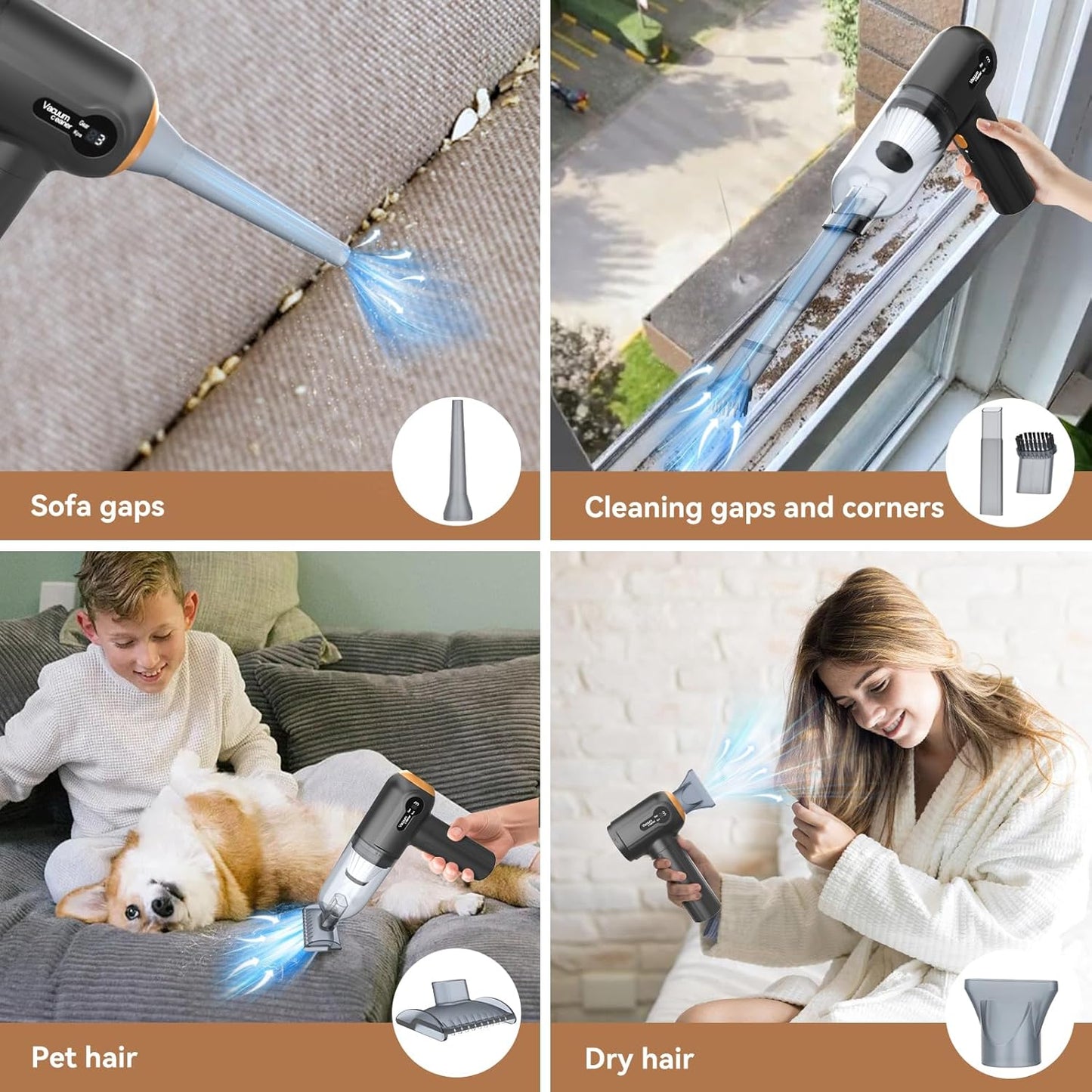 RoamVac 15kPa Cordless Car Vacuum — LED Display, USB-C Rechargeable