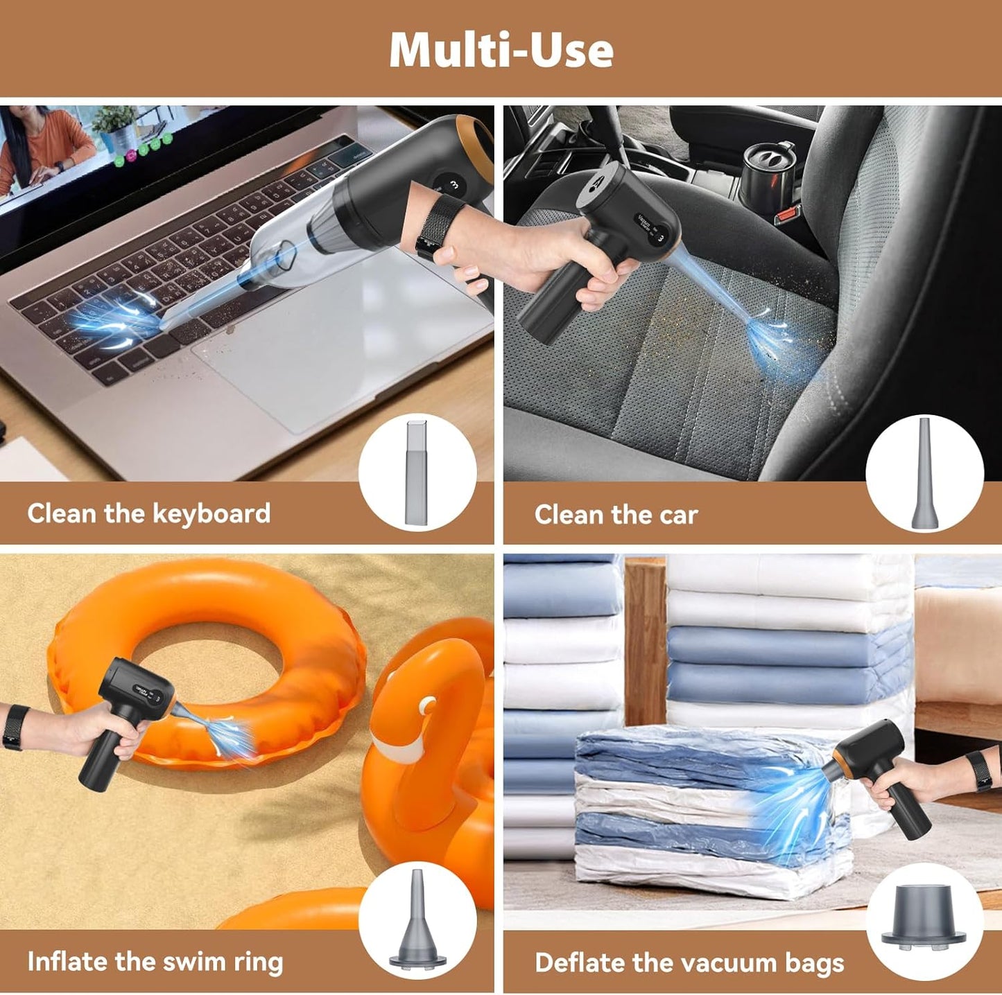 RoamVac 15kPa Cordless Car Vacuum — LED Display, USB-C Rechargeable