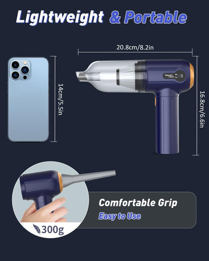 RoamVac™ 15000 Pa Cordless Car Vacuum — Mini Handheld Dust Buster & Air Blower with LED Display, USB-C Rechargeable, Powerful Suction for Car, Home & Pet Hair