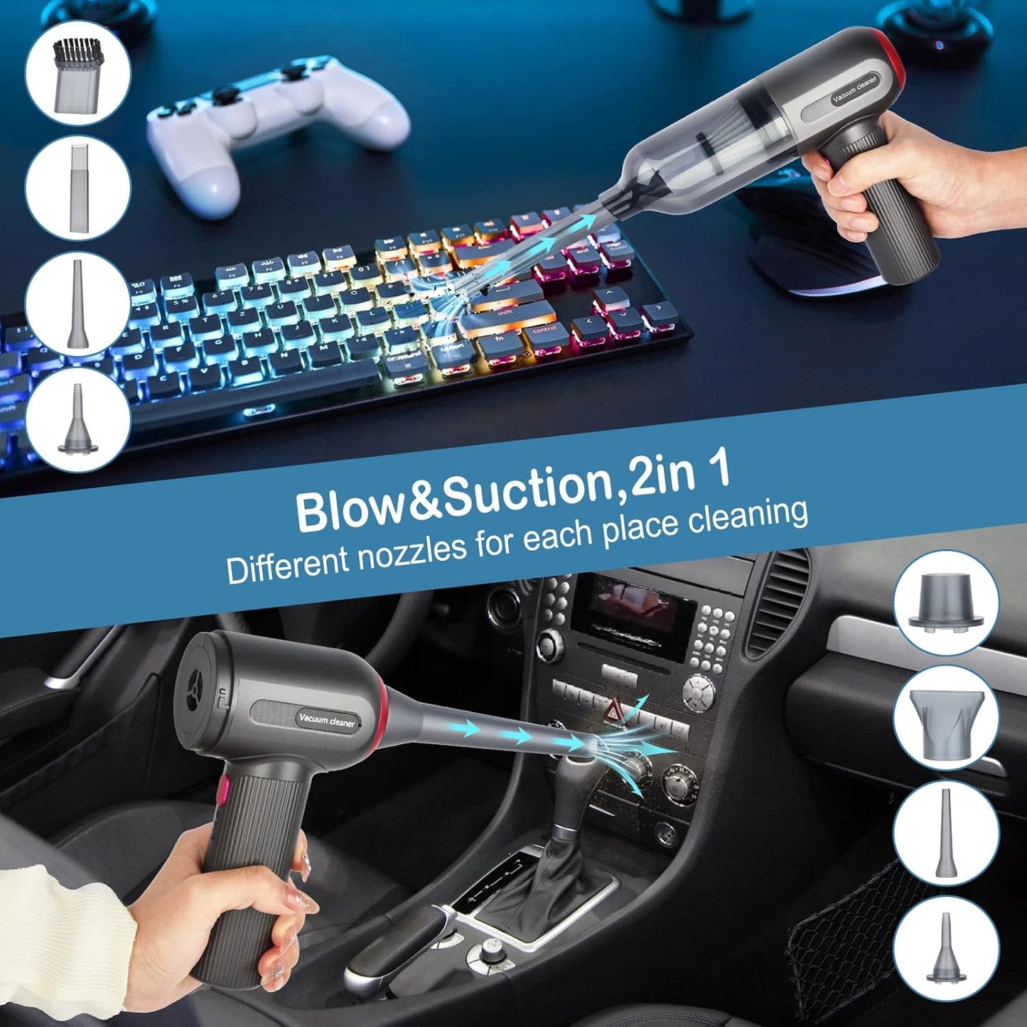 RoamVac 15kPa Cordless Car Vacuum — LED Display, USB-C Rechargeable